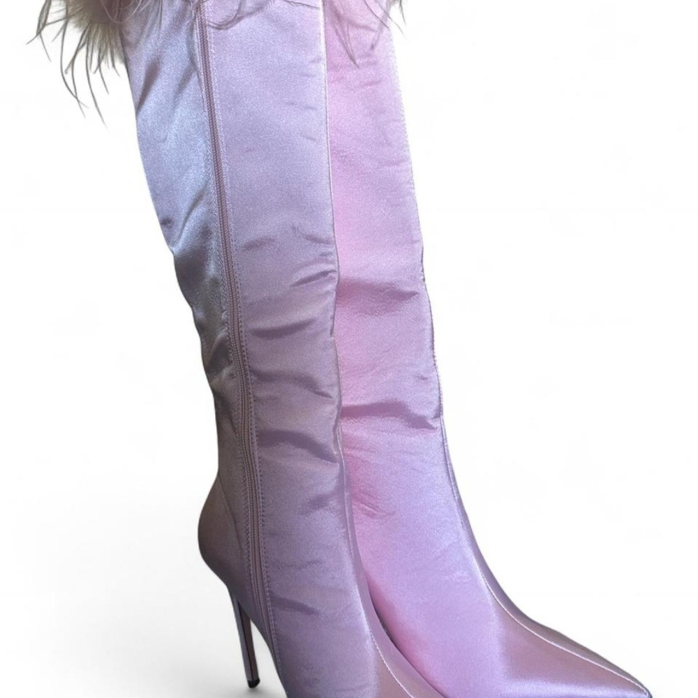 Elegant Pink Satin Knee-High Boots